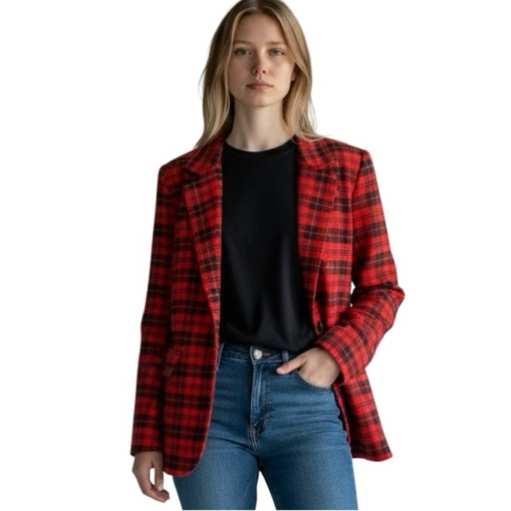 Christy Girl Vintage Tartan Plaid Blazer One Button